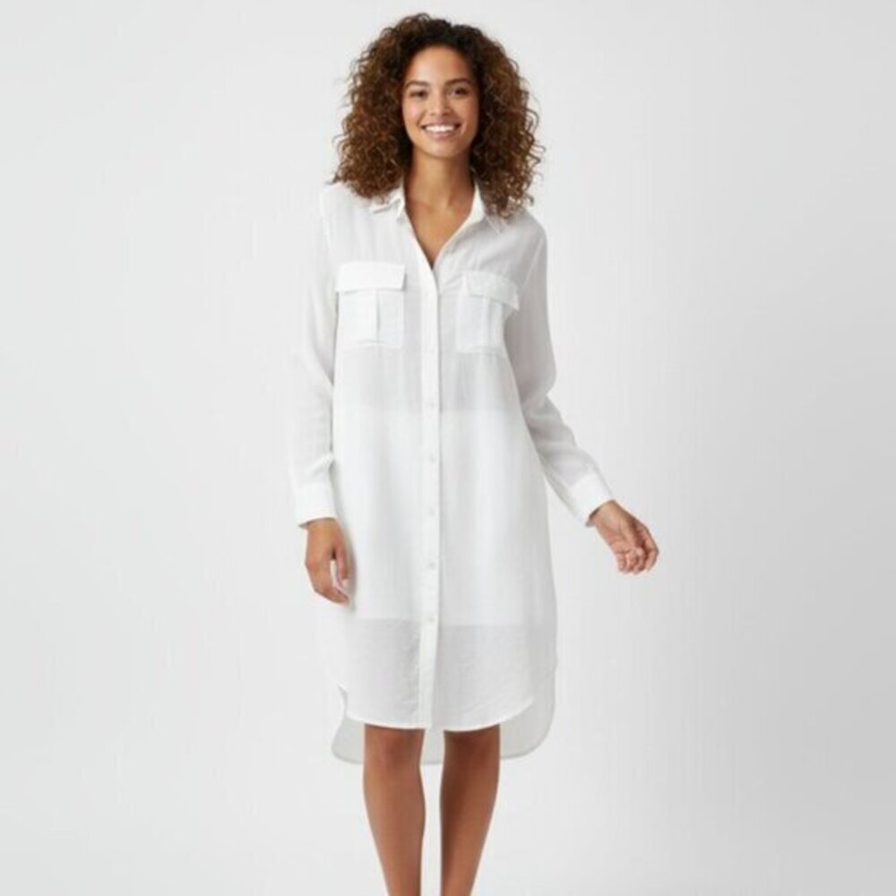 Aritzia Wilfred Free Veronika Shirt Dress Off White Tunic long sleeve Size XXS